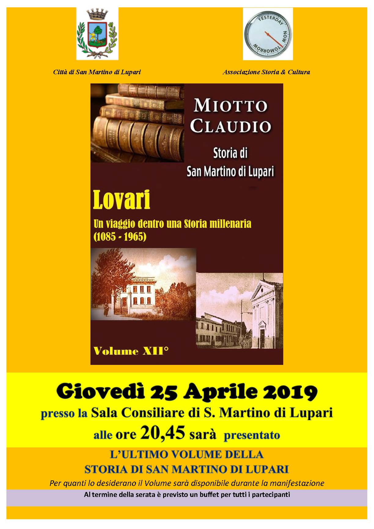 Presentazione ultimo volume della Storia di San Martino di Lupari: Giovedì 25 Aprile ore 20.45