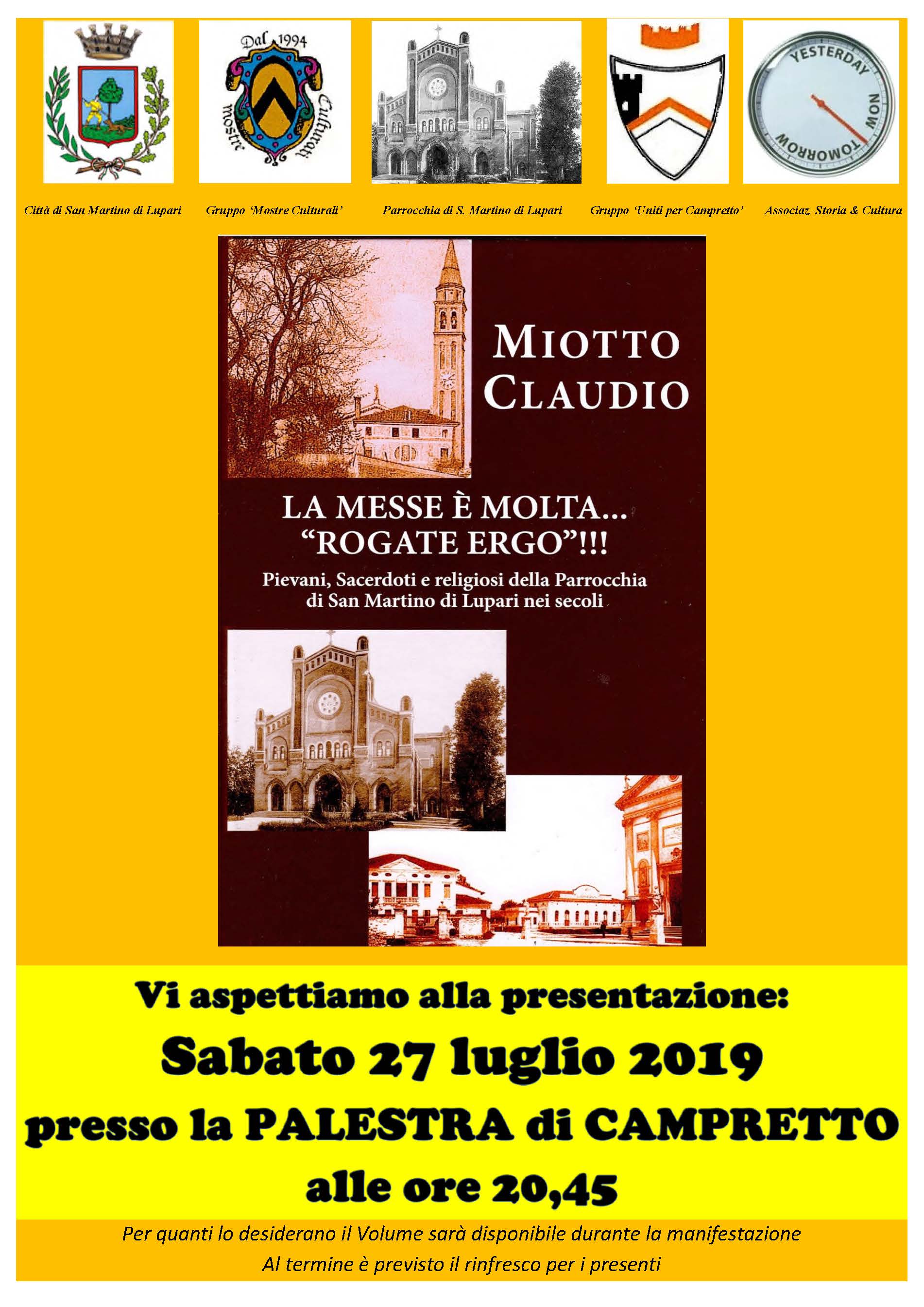 Presentazione volume di Miotto Claudio: Sabato 27 luglio ore 20.45