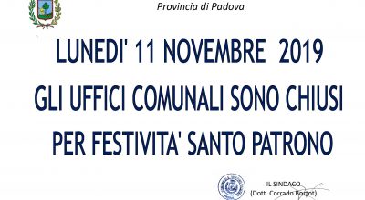 AVVISO CHIUSURA UFFICI COMUNALI – 11 NOVEMBRE 2019