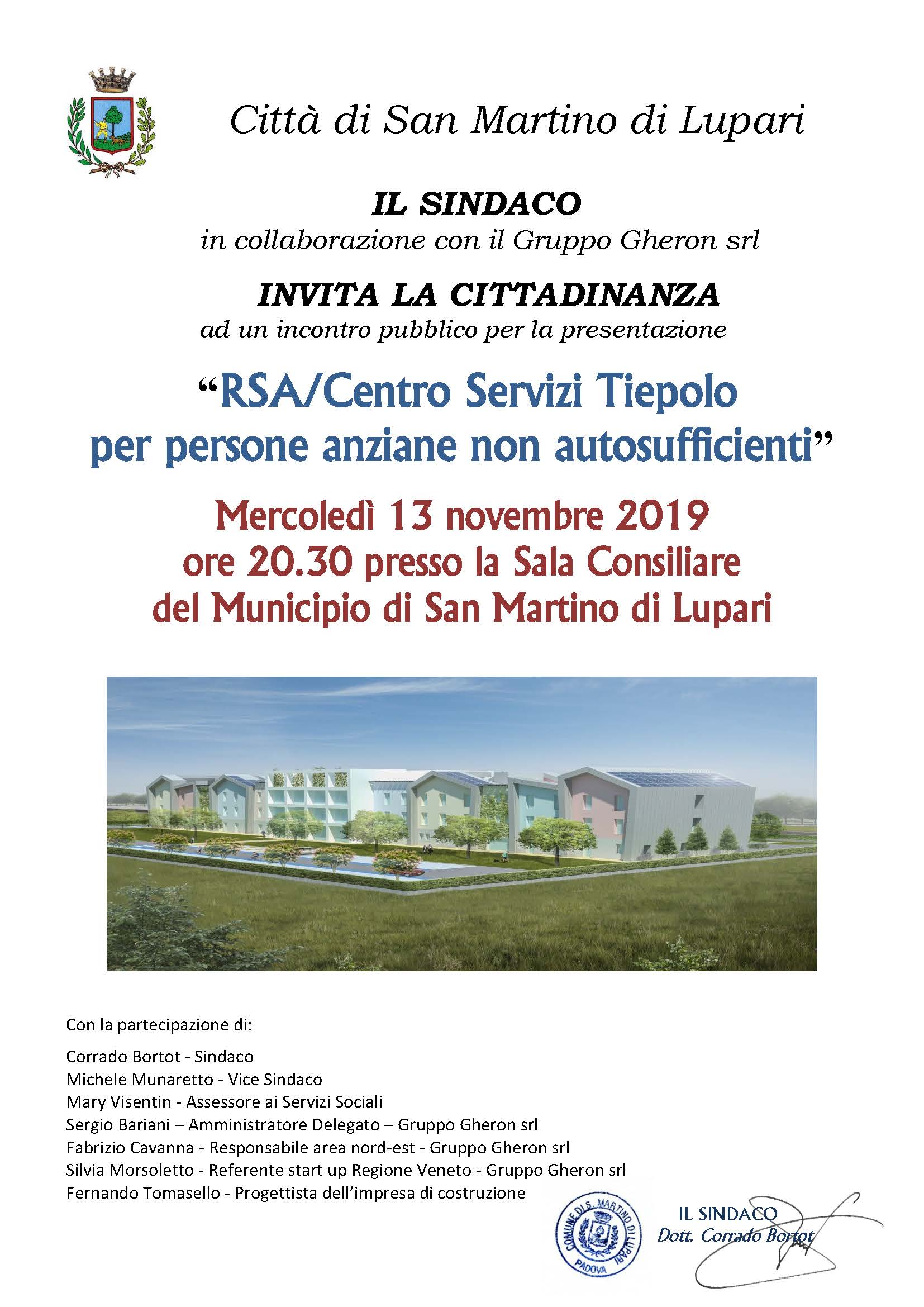 Mercoledì 13 novembre 2019 ore 20.30 presso la Sala Consiliare: “RSA/Centro Servizi Tiepolo per persone anziane non autosufficienti”