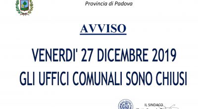 AVVISO CHIUSURA UFFICI COMUNALI – 27 dicembre 2019