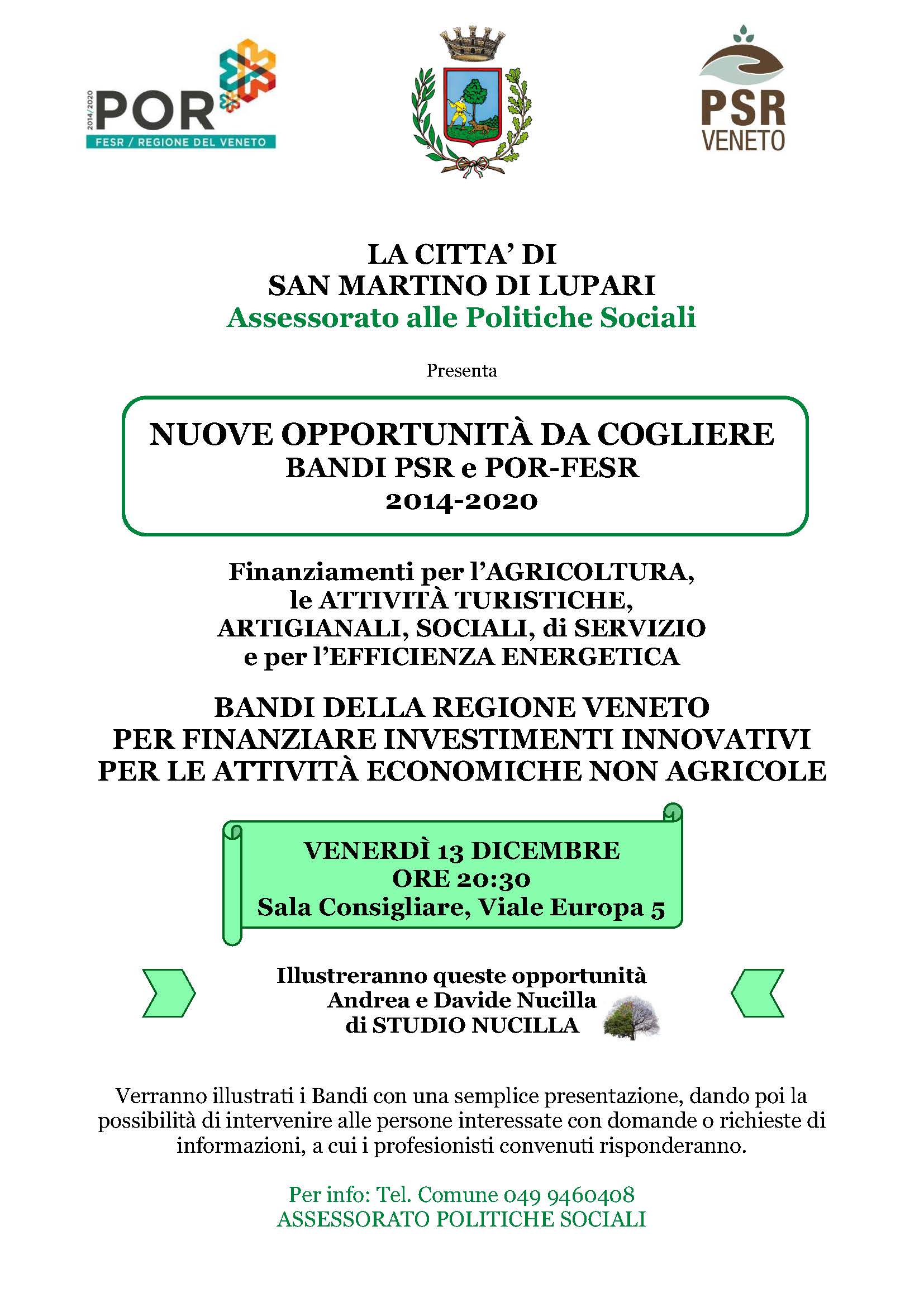 NUOVE OPPORTUNITA’ DA COGLIERE BANDI PSR e POR-FESR 2014-2020