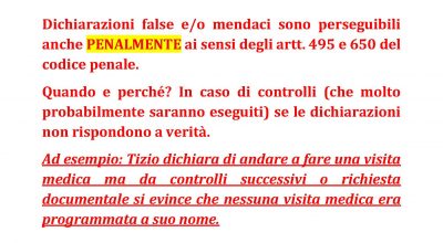 Dichiarazione per giustificare gli spostamenti