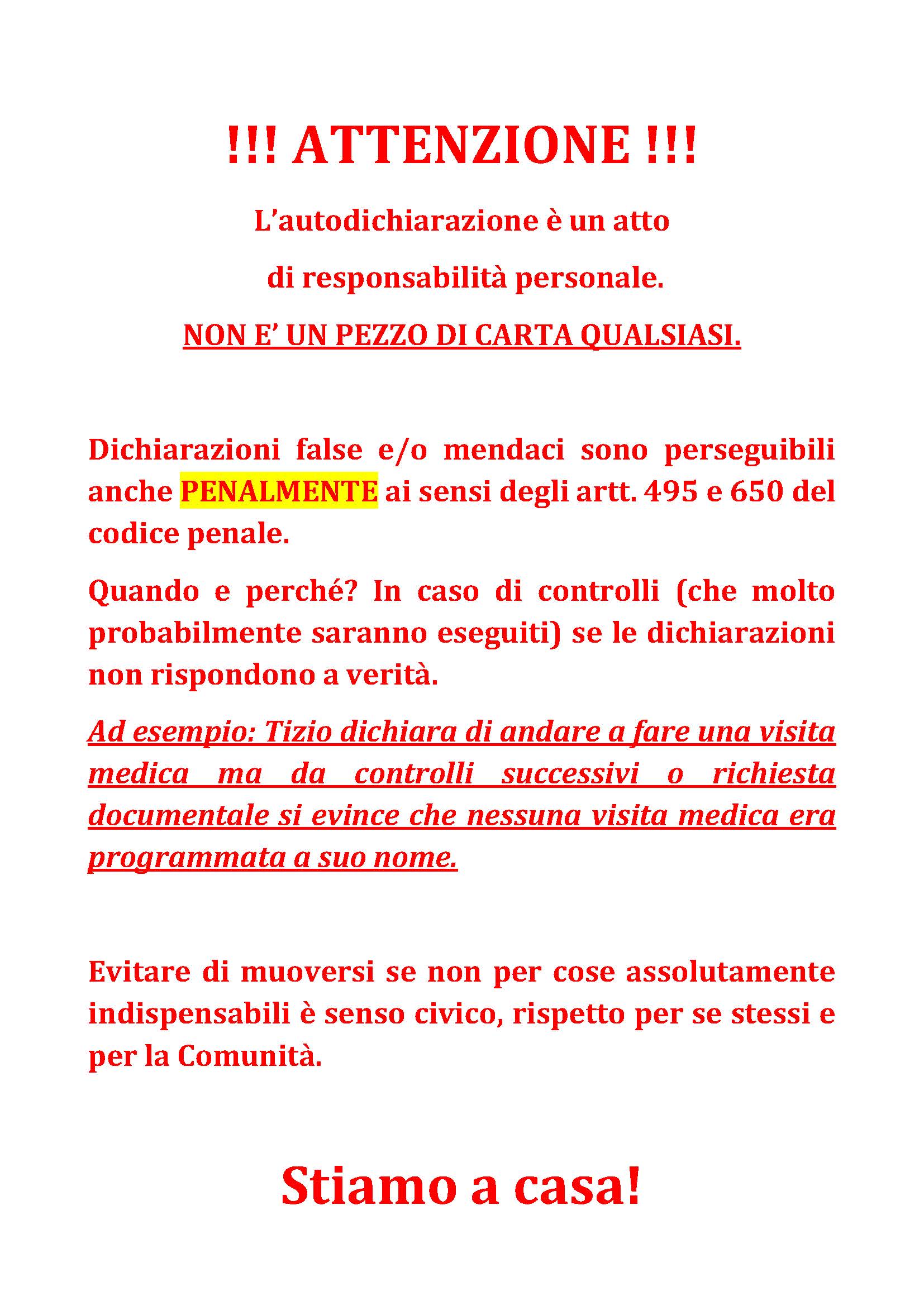 Dichiarazione per giustificare gli spostamenti