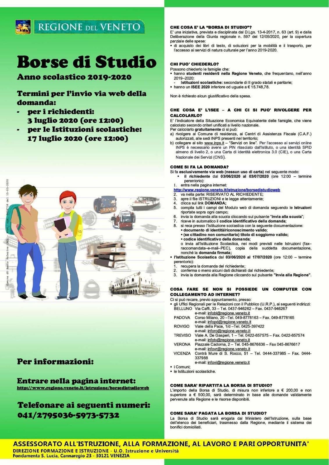 Borse di Studio Regione Veneto – Anno Scolastico 2019-2020