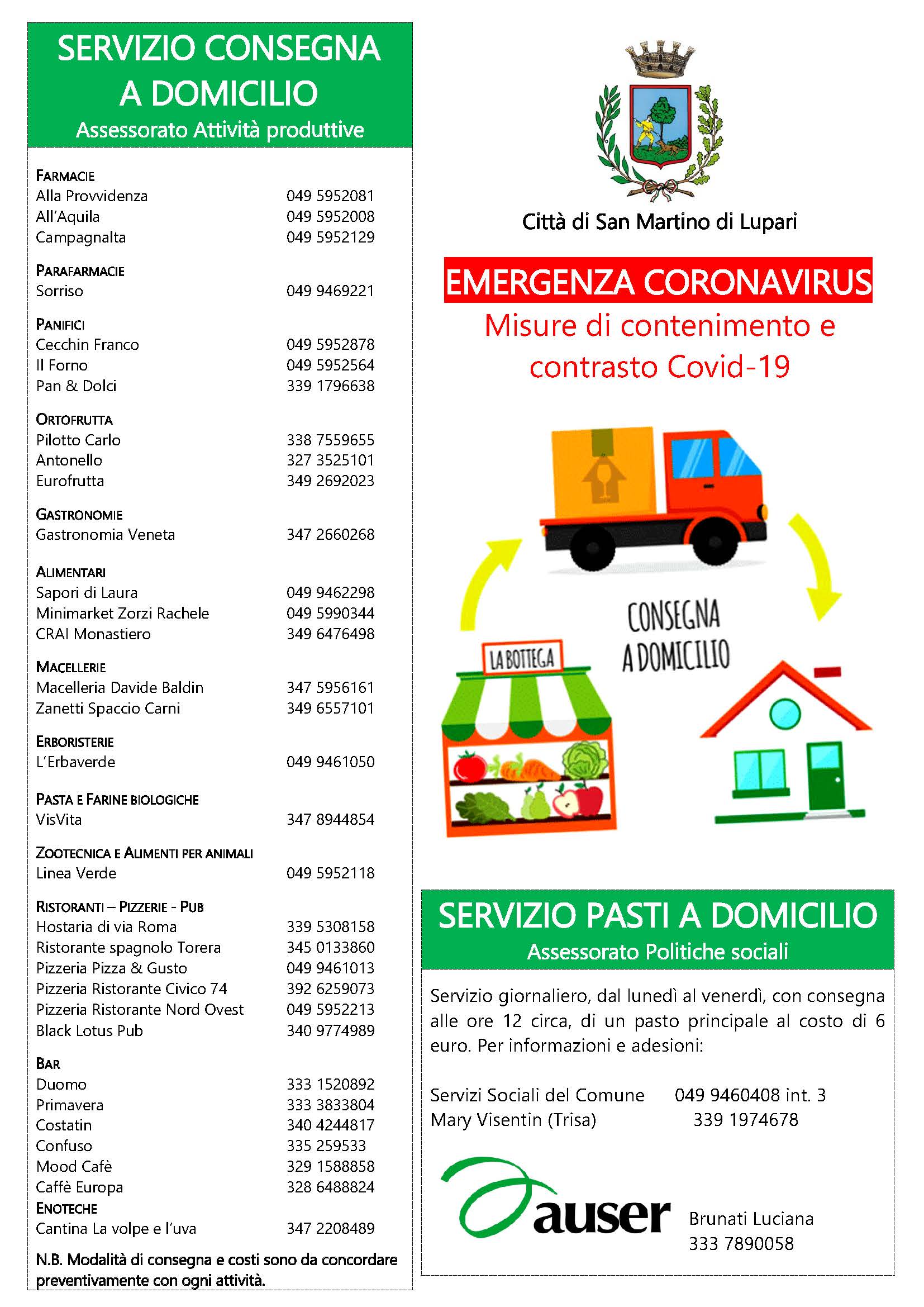 Elenco esercenti con servizio a domicilio attivo per le festività Natalizie nel Nostro Comune