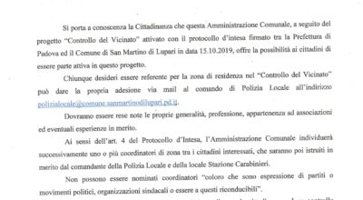 AVVISO:  PROGETTO “CONTROLLO DEL VICINATO”