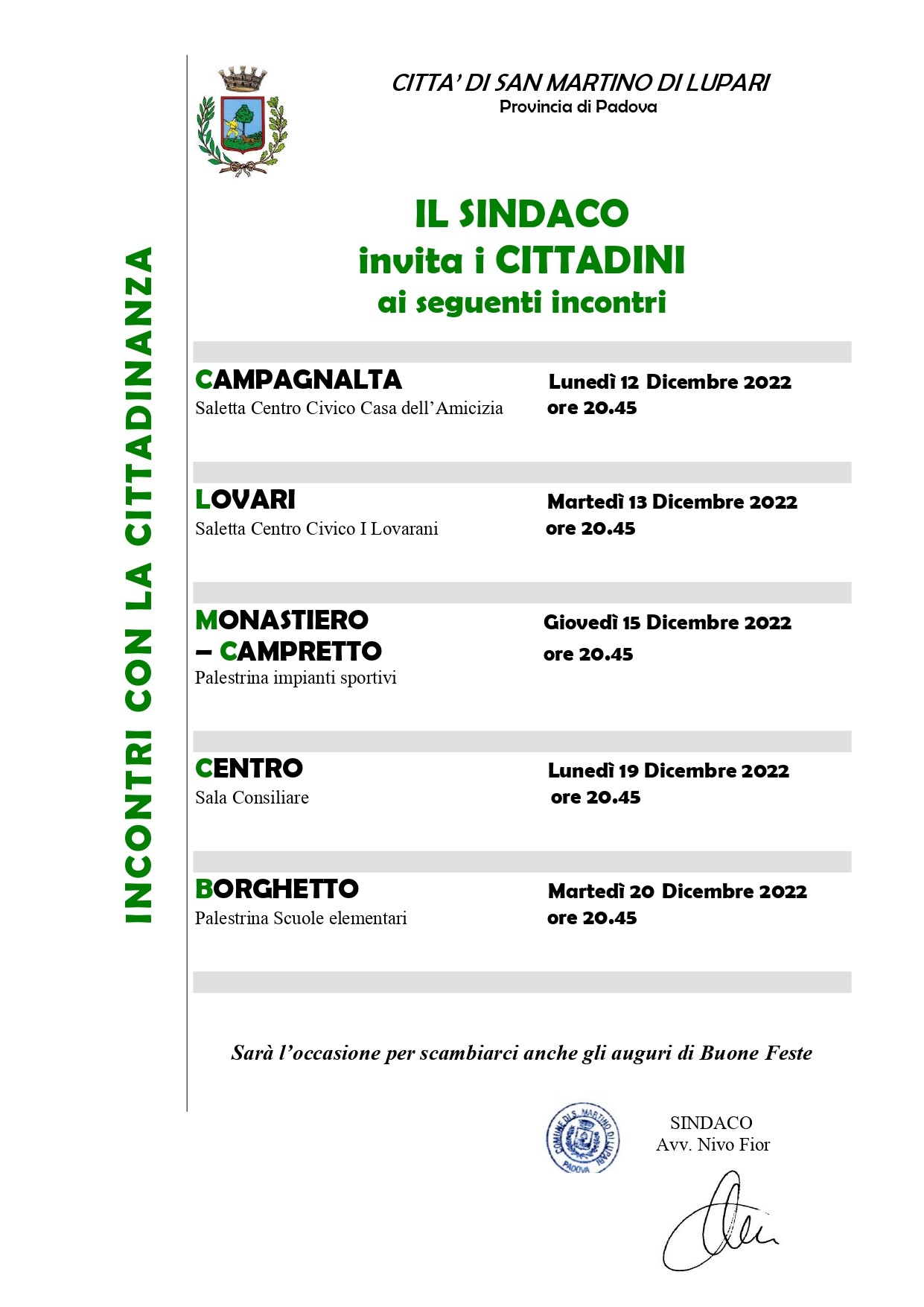 INCONTRI CON LA CITTADINANZA