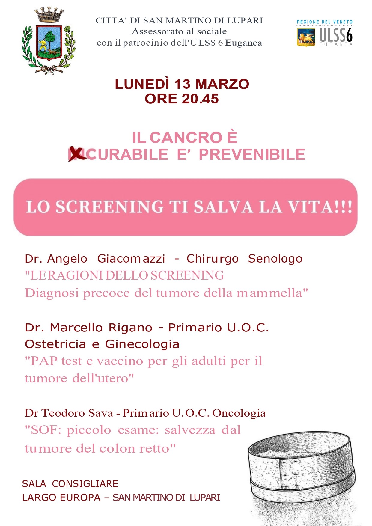 INCONTRO: IL CANCRO E’ CURABILE E PREVEDIBILE – Lunedì 13 Marzo ore 20.45