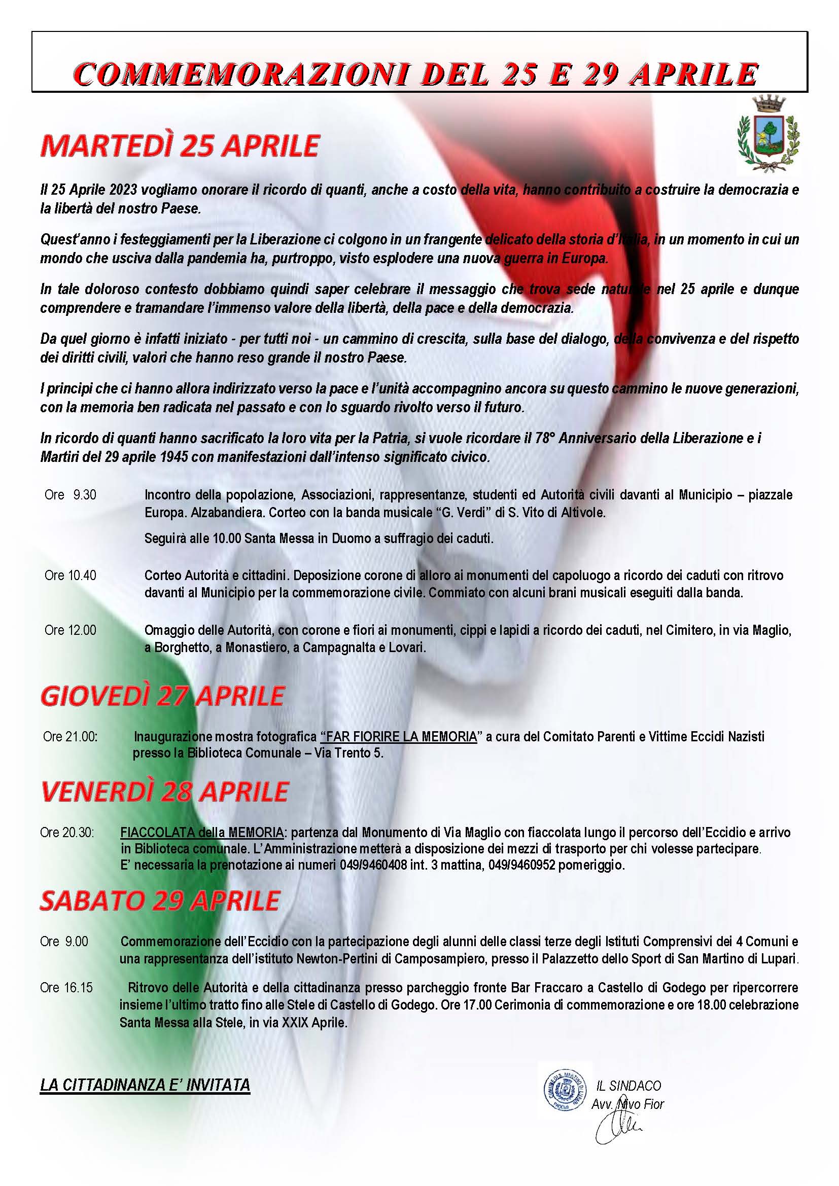 COMMEMORAZIONI DEL 25 E 29 APRILE 2023