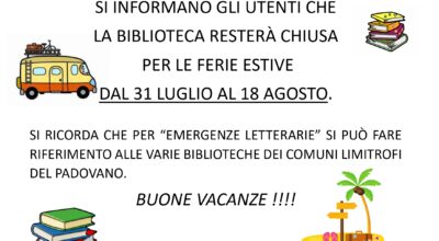 AVVISO CHIUSURA BIBLIOTECA COMUNALE  – periodo estivo