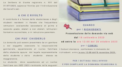 <strong>CONTRIBUTO REGIONALE “BUONI LIBRI” PER L’ANNO SCOLASTICO-FORMATIVO 2023-2024. L. 23/12/1998, N. 448 (ART. 27). PRESENTAZIONE DELLE DOMANDE VIA WEB</strong>
