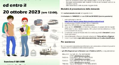 BORSE DI STUDIO Anno Scolastico 2022-2023  –  presentazione domande via web dal 18 settembre al 20 ottobre 2023 (ore 12.00)