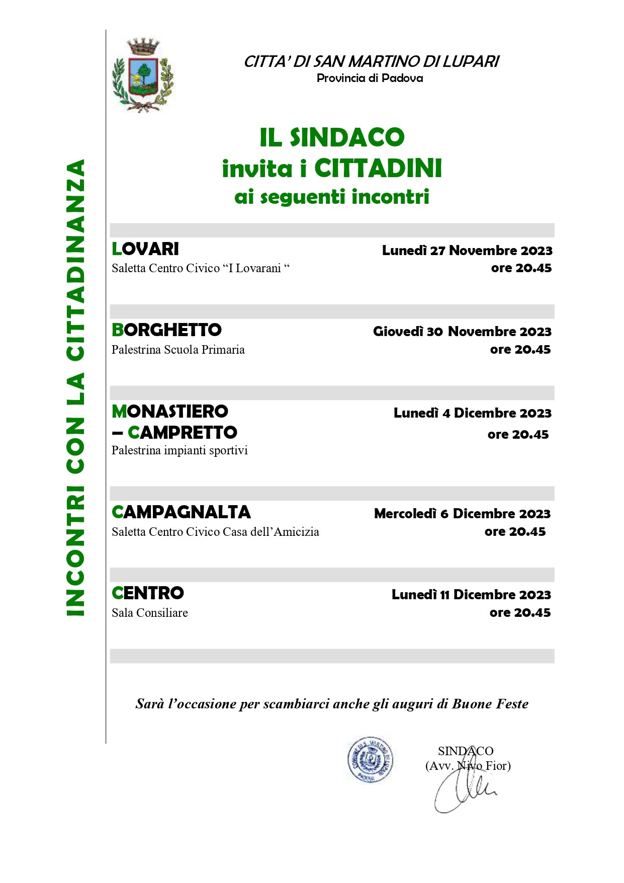 INCONTRI CON LA CITTADINANZA