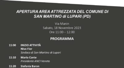 APERTURA AREA ATTREZZATA DEL COMUNE DI SAN MARTINO DI LUPARI: Sabato 18 novembre 2023 alle ore 11:00