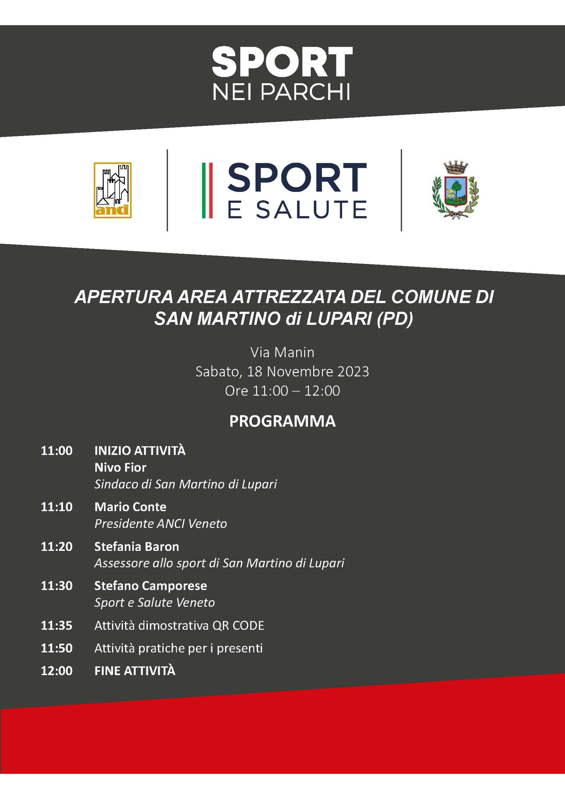 APERTURA AREA ATTREZZATA DEL COMUNE DI SAN MARTINO DI LUPARI: Sabato 18 novembre 2023 alle ore 11:00