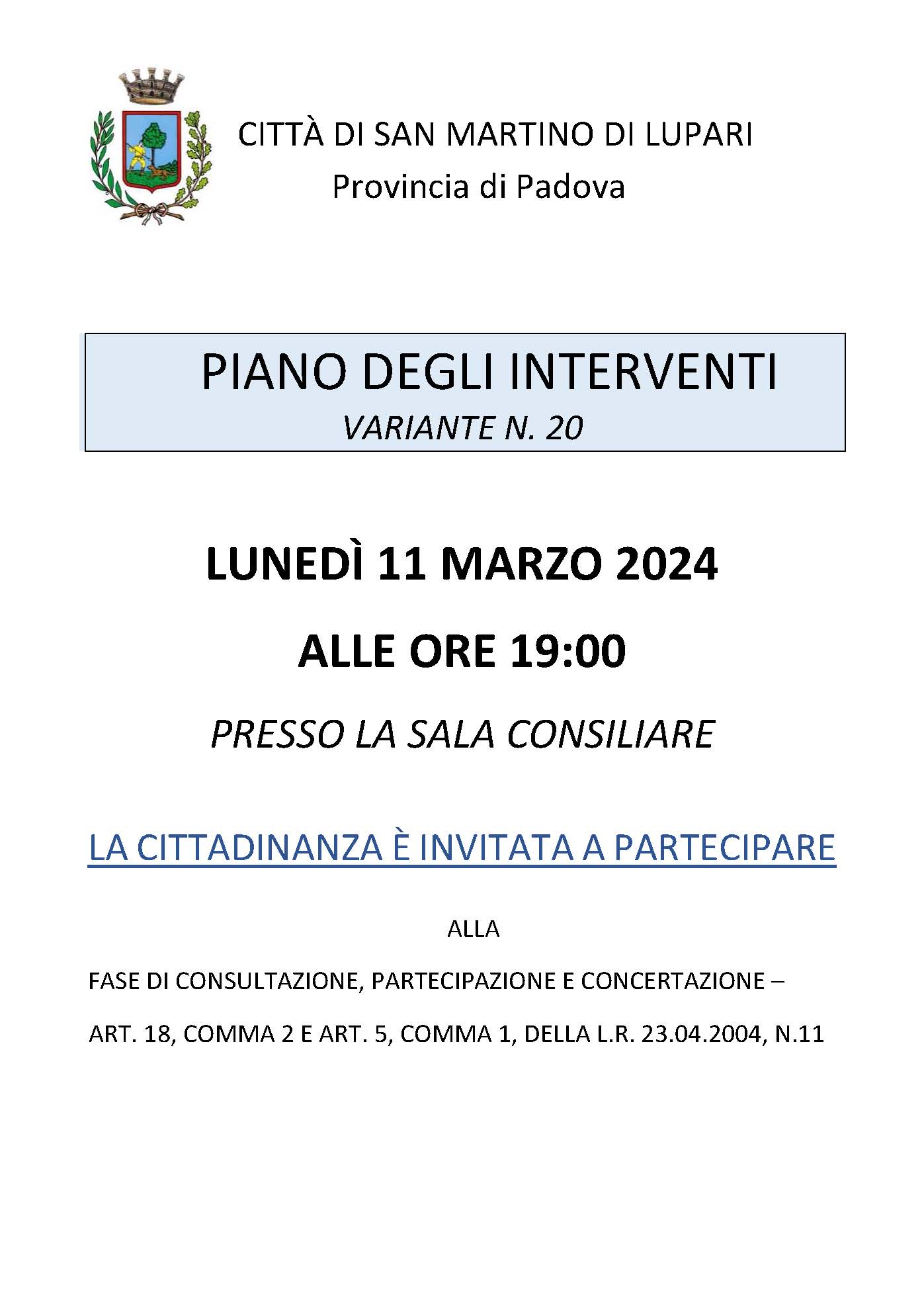 PIANO DEGLI INTERVENTI VARIANTE N. 20