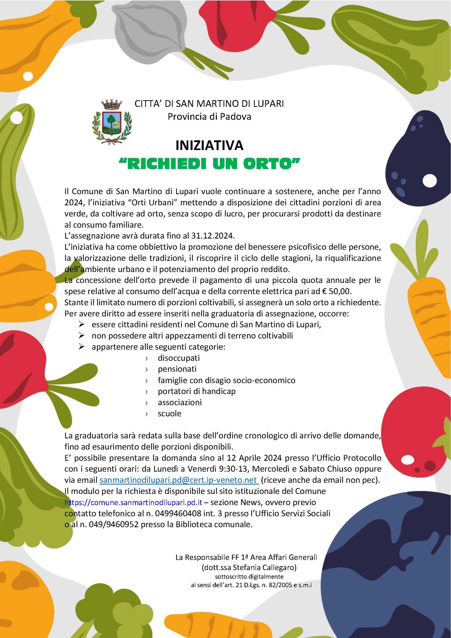 AVVISO INIZIATIVA “RICHIEDI UN ORTO” 2024