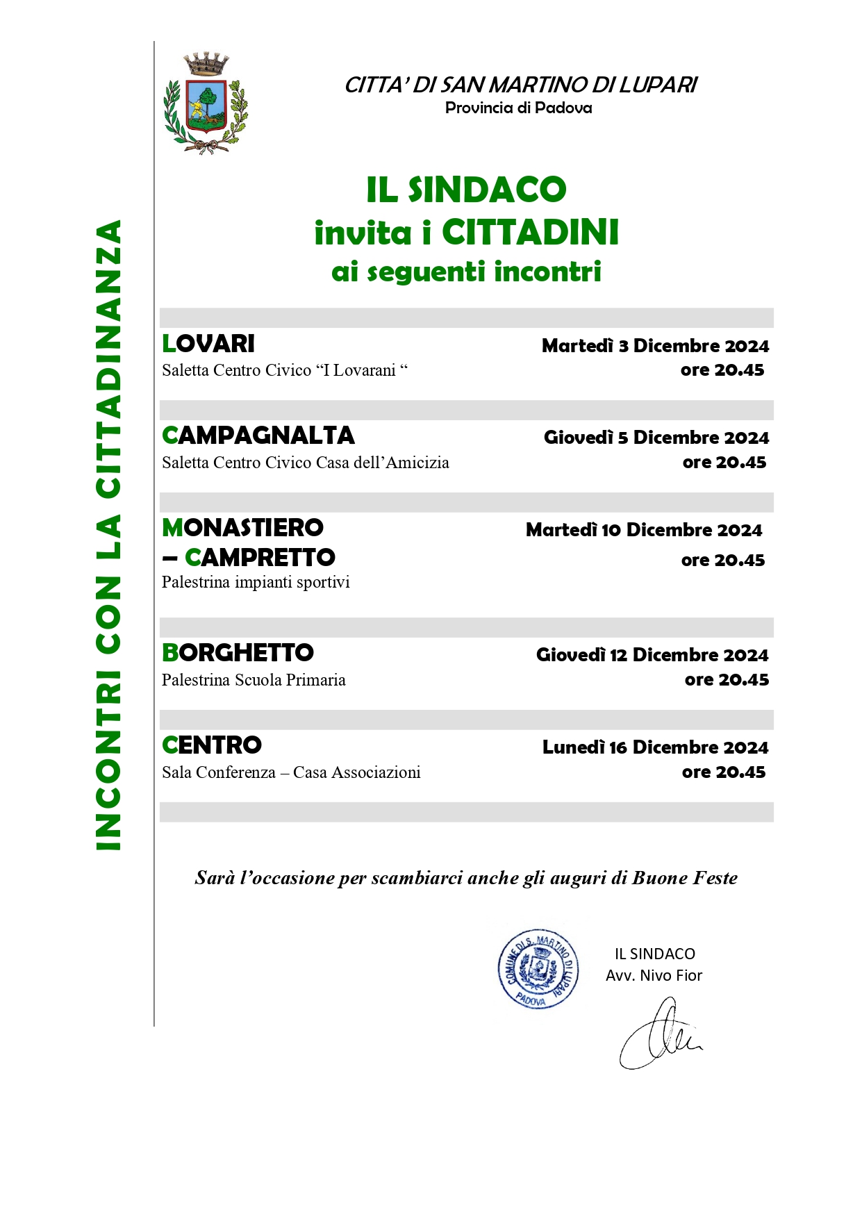 INCONTRI CON LA CITTADINANZA
